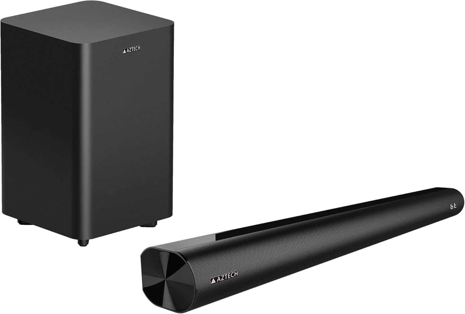 ساندبار 2.1 کاناله AZTECH با ساب ووفر سیمی 120 وات، سیستم سینمای خانگی بلوتوث 5.3، حالت بازی با HDMI ARC، اپتیکال، AUX، USB، DSP، 3 حالت EQ و ریموت کنترل، صدای فراگیر باس عمیق، اسپیکر تلویزیون نسخه امارات