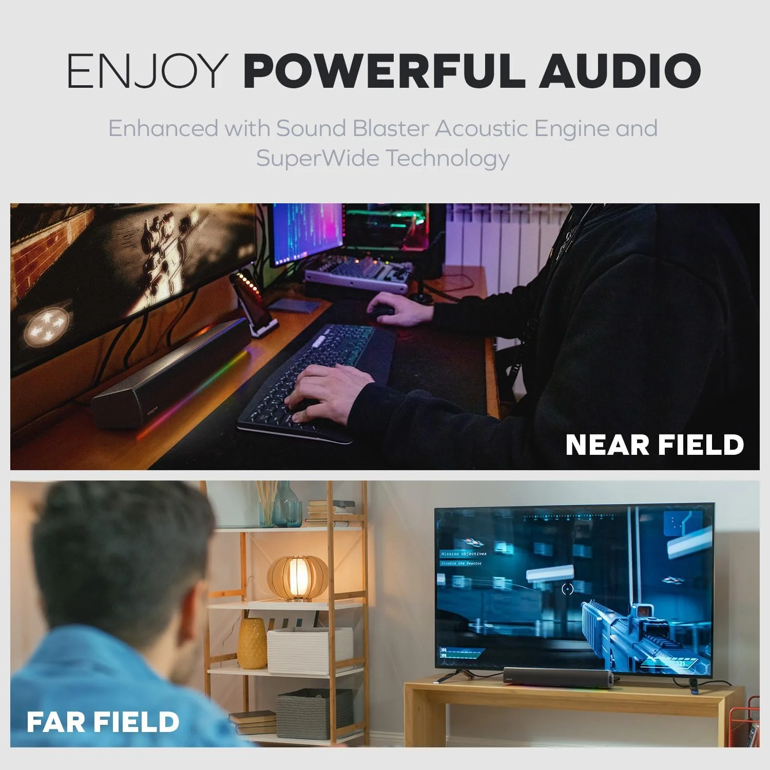 ساندبار گیمینگ CREATIVE Sound Blaster GS5 RGB با فناوری SuperWide، با آداپتور، حداکثر توان 60 وات، بلوتوث 5.4، ورودی اپتیکال، خروجی هدفون، برای کامپیوتر و تلویزیون