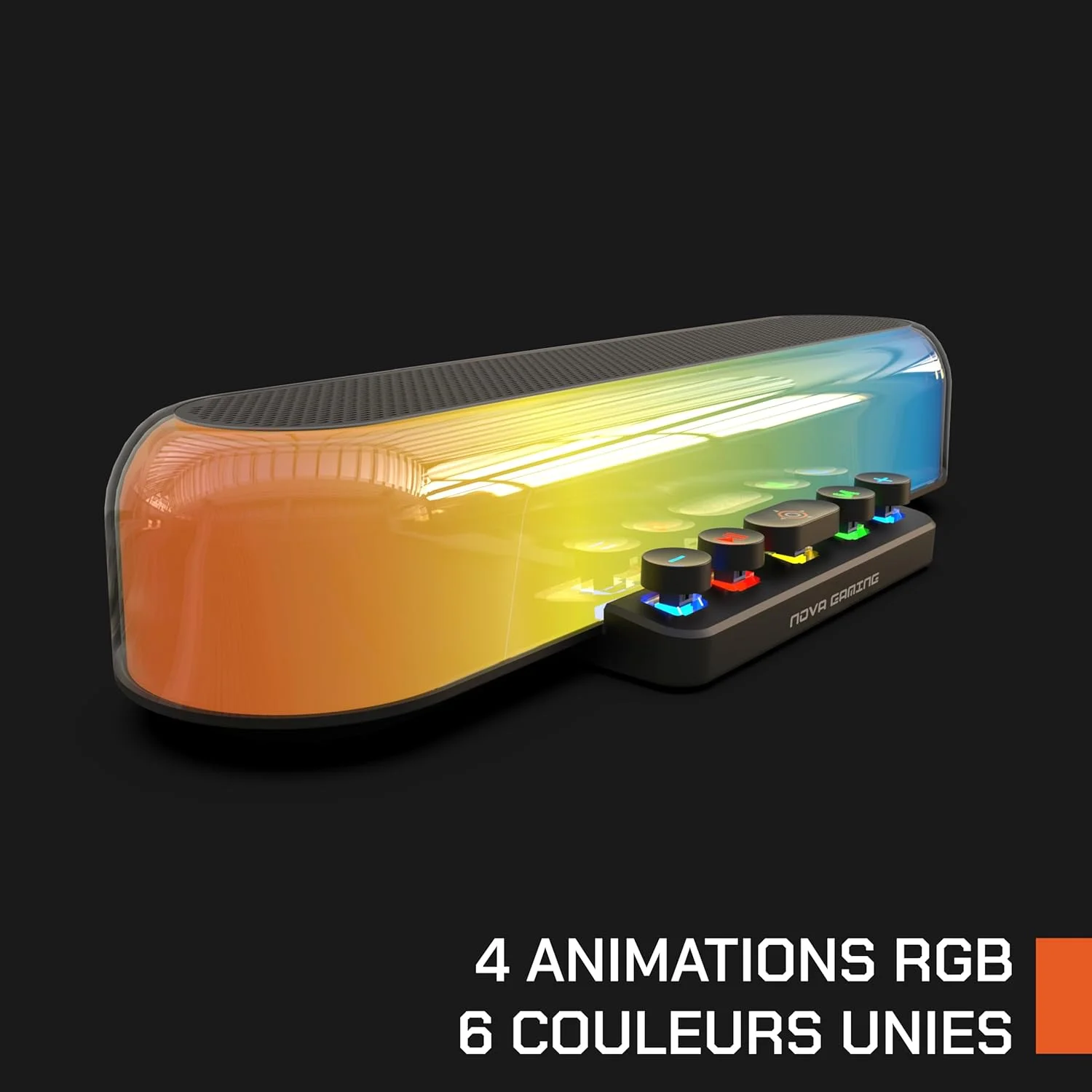 نوار صوتی گیمینگ RGB نوا گیمینگ مدل URSAE، صدای قدرتمند، 6 ساعت عمر باتری، طراحی جمع و جور، LED RGB، بلوتوث 5.3 برای کامپیوتر، تلفن های هوشمند و تبلت ها