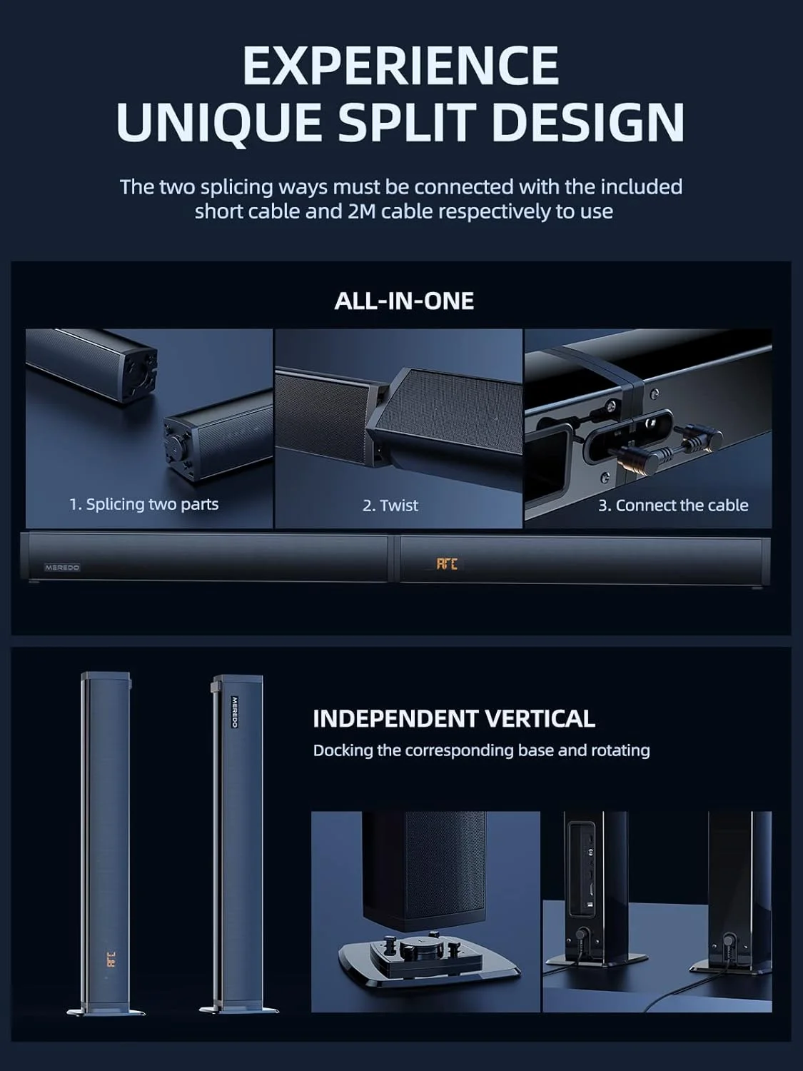 ساندبار گیمینگ کامپیوتر MEREDO، ساندبار رومیزی جداشدنی برای تلویزیون با ساب ووفر 5.25 اینچی، انتقال صدای USB و اسپیکر کامپیوتر با قابلیت تنظیم Bass/Treble برای لپ تاپ، 5 حالت EQ، ARC/Optical/AUX/BT 5.4 ساندبار گیمینگ کامپیوتر MEREDO، ساندبار رومیزی جداشدنی برای تلویزیون با ساب ووفر 5.25 اینچی، انتقال صدای USB و اسپیکر کامپیوتر با قابلیت تنظیم Bass/Treble برای لپ تاپ، 5 حالت EQ، ARC/Optical/AUX/BT 5.4
