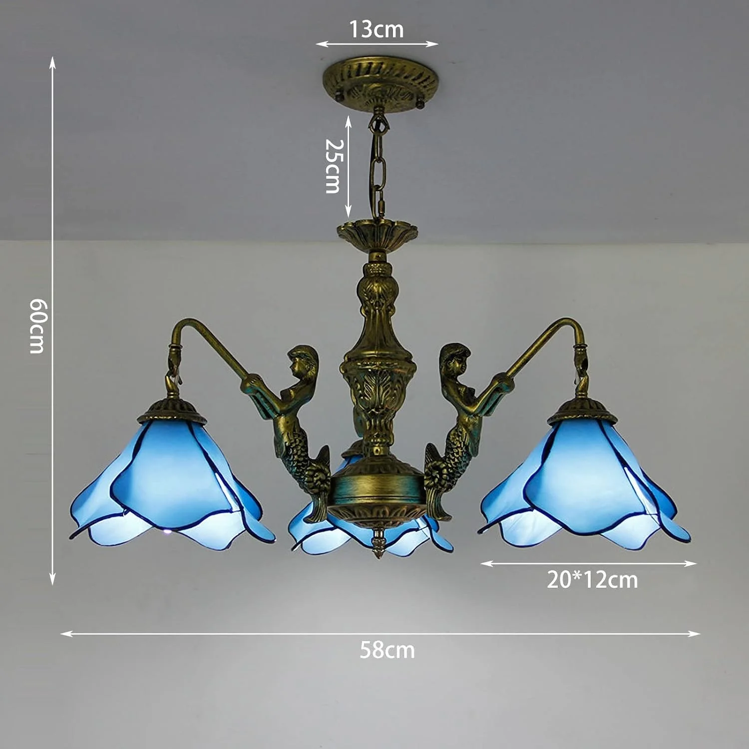 چراغ آویز طرح تیفانی، آویز شیشه ای رنگی سبک وینتیج، چراغ سقفی ال ای دی E27 با قابلیت تنظیم ارتفاع برای دکور اتاق نشیمن، اتاق خواب، غذاخوری، آبی، 8 B، آبی - 3 لامپ چراغ آویز طرح تیفانی، آویز شیشه ای رنگی سبک وینتیج، چراغ سقفی ال ای دی E27 با قابلیت تنظیم ارتفاع برای دکور اتاق نشیمن، اتاق خواب، غذاخوری، آبی، 8 B، آبی - 3 لامپ