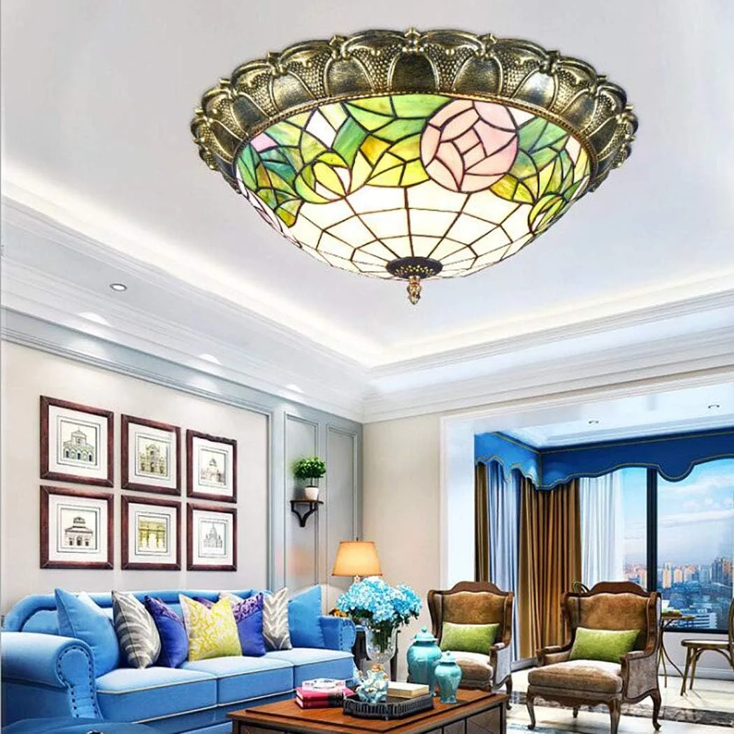 چراغ سقفی نیمه فرورفته تیفانی ویکتوریایی برای آشپزخانه، اتاق غذاخوری، چراغ LED با گل رز و برگ های سبز، آباژور شیشه ای رنگی، چراغ آویز سقفی 16 اینچی، طرح قدیمی، با قابلیت تغییر رنگ در 3 رنگ چراغ سقفی نیمه فرورفته تیفانی ویکتوریایی برای آشپزخانه، اتاق غذاخوری، چراغ LED با گل رز و برگ های سبز، آباژور شیشه ای رنگی، چراغ آویز سقفی 16 اینچی، طرح قدیمی، با قابلیت تغییر رنگ در 3 رنگ