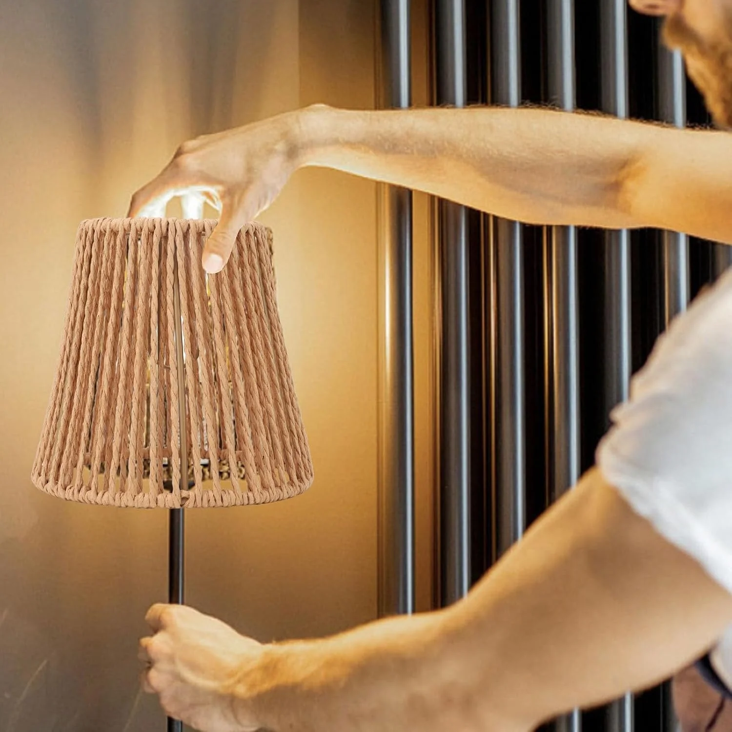 آباژور حصیری بافت دستی Tnfeeon، ست 3 عددی آباژور کوچک برای چراغ های ایستاده با گیره/نگهدارنده لامپ E14 برای دکوراسیون منزل، جایگزینی لوستر آباژور حصیری بافت دستی Tnfeeon، ست 3 عددی آباژور کوچک برای چراغ های ایستاده با گیره/نگهدارنده لامپ E14 برای دکوراسیون منزل، جایگزینی لوستر