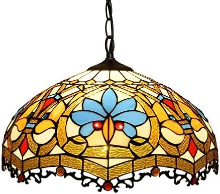 چراغ آویز سقفی به سبک تیفانی با لوستر شیشه ای رنگی باروک 16 اینچی برای روشنایی اتاق ناهار خوری، بار و راهرو، E27 چراغ آویز سقفی به سبک تیفانی با لوستر شیشه ای رنگی باروک 16 اینچی برای روشنایی اتاق ناهار خوری، بار و راهرو، E27