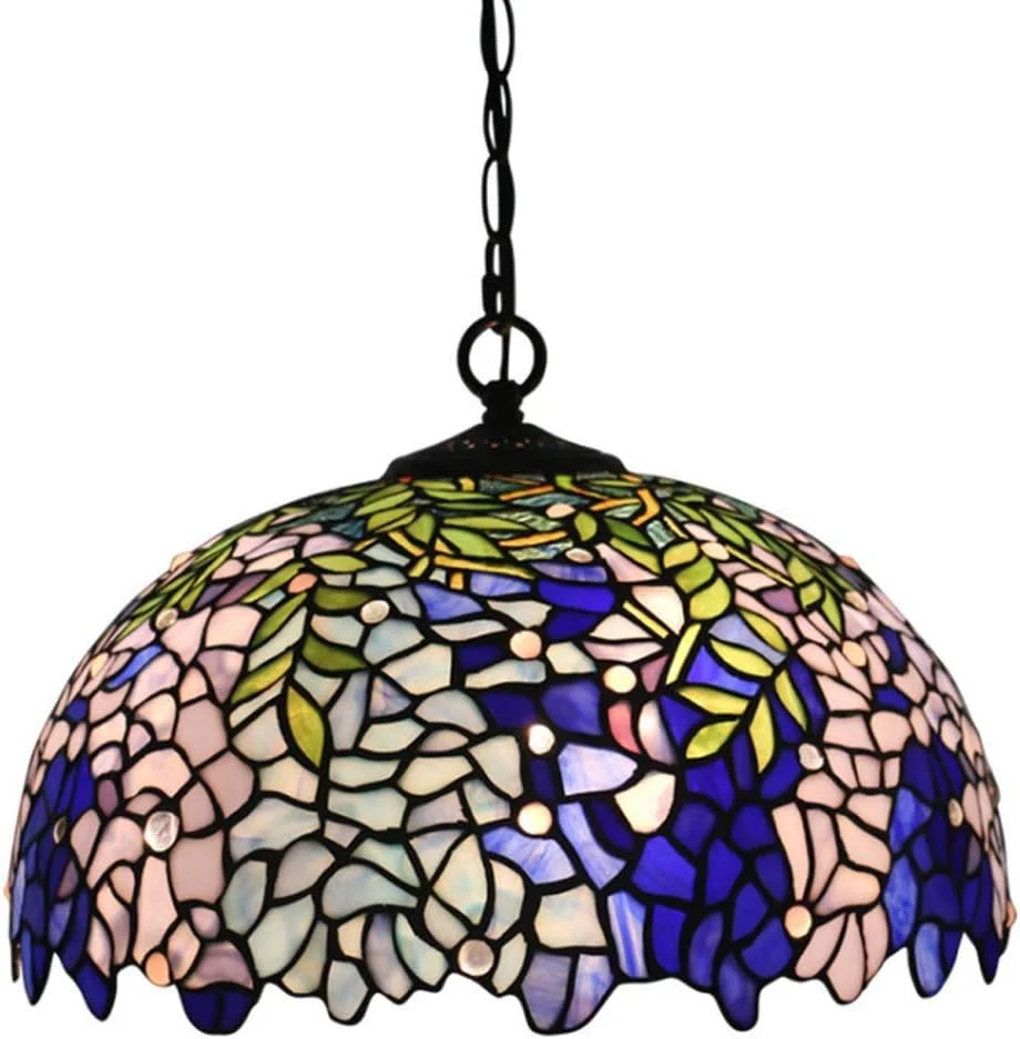 لوستر آویز سقفی 3 شاخه به سبک تیفانی مناسب اتاق ناهارخوری، چراغ آویز وینتیج شیشه ای رنگی 16 اینچی برای آشپزخانه، رستوران و راهرو، سرپیچ E27 لوستر آویز سقفی 3 شاخه به سبک تیفانی مناسب اتاق ناهارخوری، چراغ آویز وینتیج شیشه ای رنگی 16 اینچی برای آشپزخانه، رستوران و راهرو، سرپیچ E27