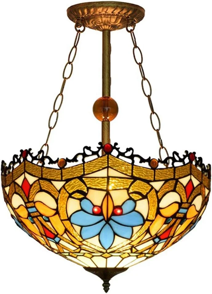 لوستر به سبک تیفانی، لوستر آویز وارونه با سایه بان شیشه ای رنگی باروک 16 اینچی برای اتاق ناهارخوری، اتاق نشیمن، اتاق خواب E27 لوستر به سبک تیفانی، لوستر آویز وارونه با سایه بان شیشه ای رنگی باروک 16 اینچی برای اتاق ناهارخوری، اتاق نشیمن، اتاق خواب E27