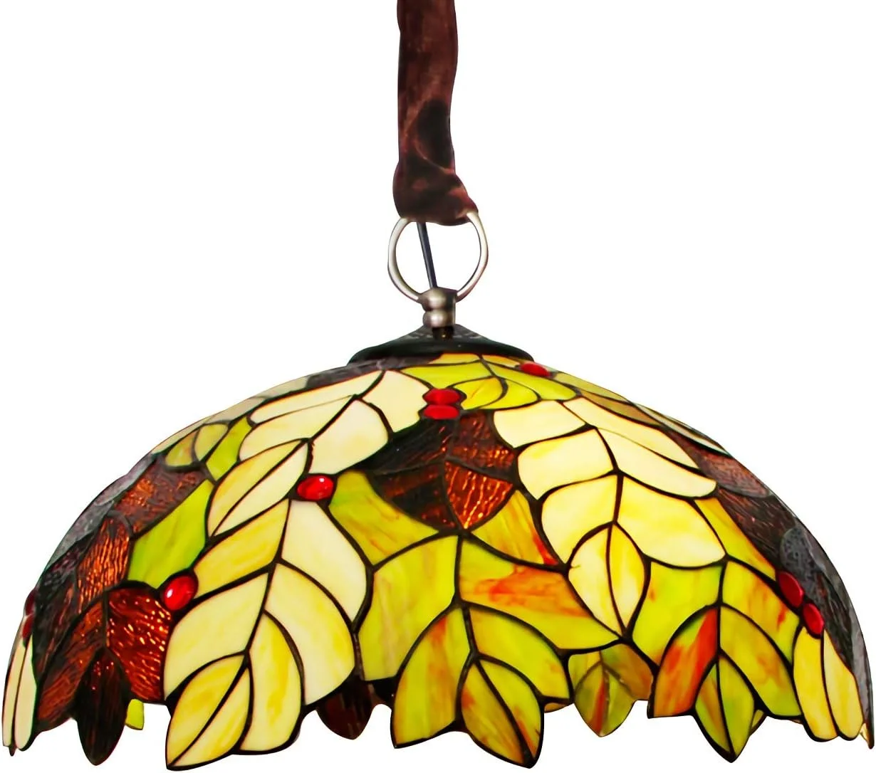 چراغ سقفی طرح تیفانی با برگ های شیشه رنگی، چراغ آویز وینتیج برای اتاق خواب، اتاق نشیمن، سالن غذاخوری، راهرو [کلاس انرژی A ++], A, 40cm