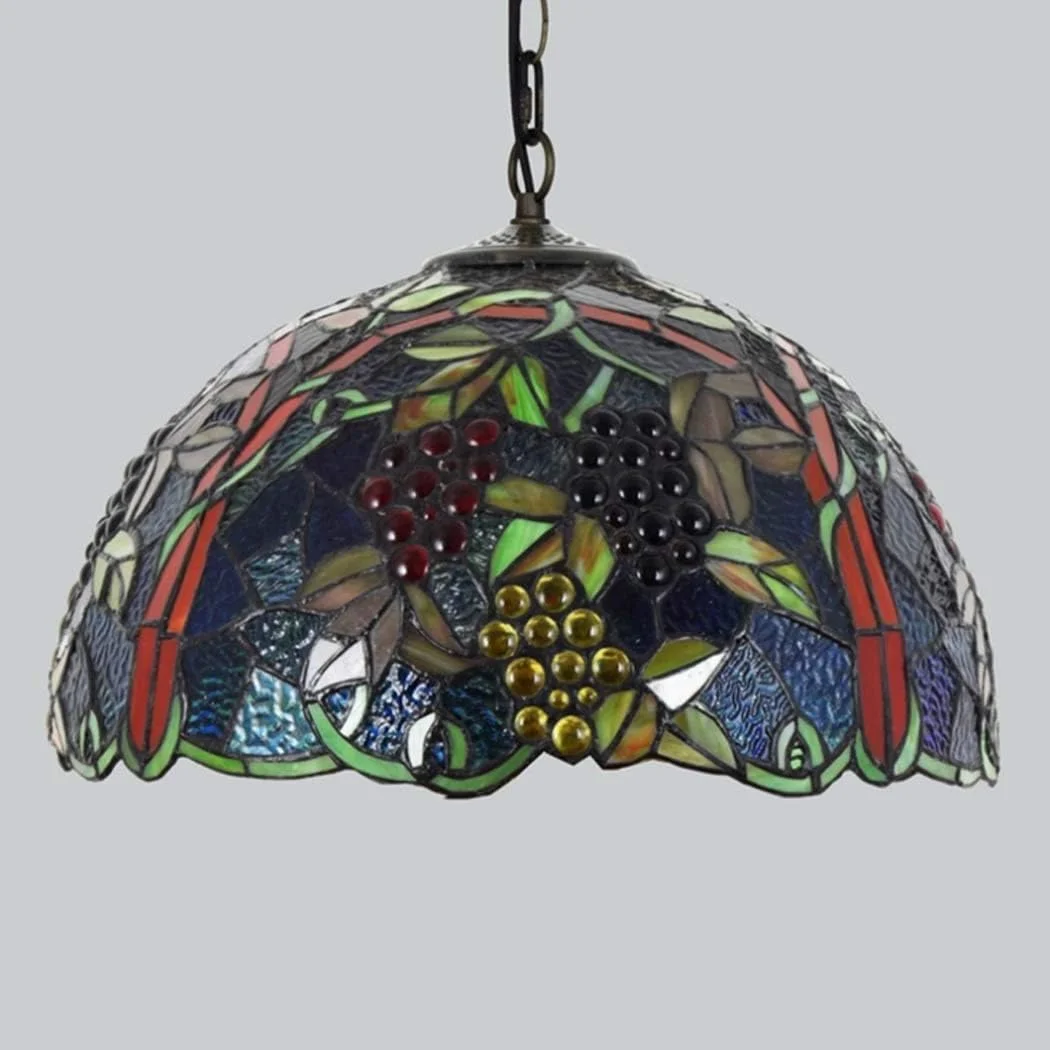 چراغ آویز سقفی طرح انگور رترو تیفانی با شیشه رنگی، سایه 17 اینچی مناسب برای اتاق ناهارخوری، جزیره آشپزخانه، نورپردازی آویز هنری، E27، 40 وات چراغ آویز سقفی طرح انگور رترو تیفانی با شیشه رنگی، سایه 17 اینچی مناسب برای اتاق ناهارخوری، جزیره آشپزخانه، نورپردازی آویز هنری، E27، 40 وات