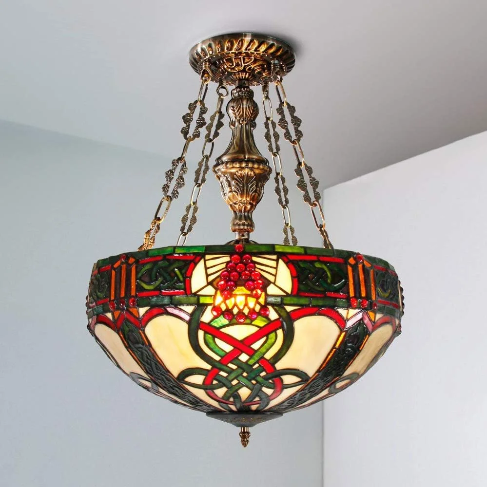 چراغ سقفی به سبک تیفانی، سایه شیشه ای رنگی 16 اینچی، 3 چراغ، آویز LED رمانتیک و قدیمی برای اتاق خواب، اتاق نشیمن، اتاق غذاخوری، B چراغ سقفی به سبک تیفانی، سایه شیشه ای رنگی 16 اینچی، 3 چراغ، آویز LED رمانتیک و قدیمی برای اتاق خواب، اتاق نشیمن، اتاق غذاخوری، B