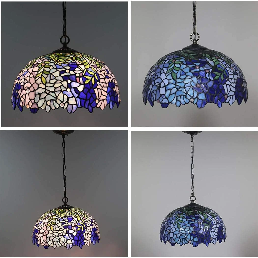 لوستر آویز سقفی 3 شاخه به سبک تیفانی مناسب اتاق ناهارخوری، چراغ آویز وینتیج شیشه ای رنگی 16 اینچی برای آشپزخانه، رستوران و راهرو، سرپیچ E27 لوستر آویز سقفی 3 شاخه به سبک تیفانی مناسب اتاق ناهارخوری، چراغ آویز وینتیج شیشه ای رنگی 16 اینچی برای آشپزخانه، رستوران و راهرو، سرپیچ E27