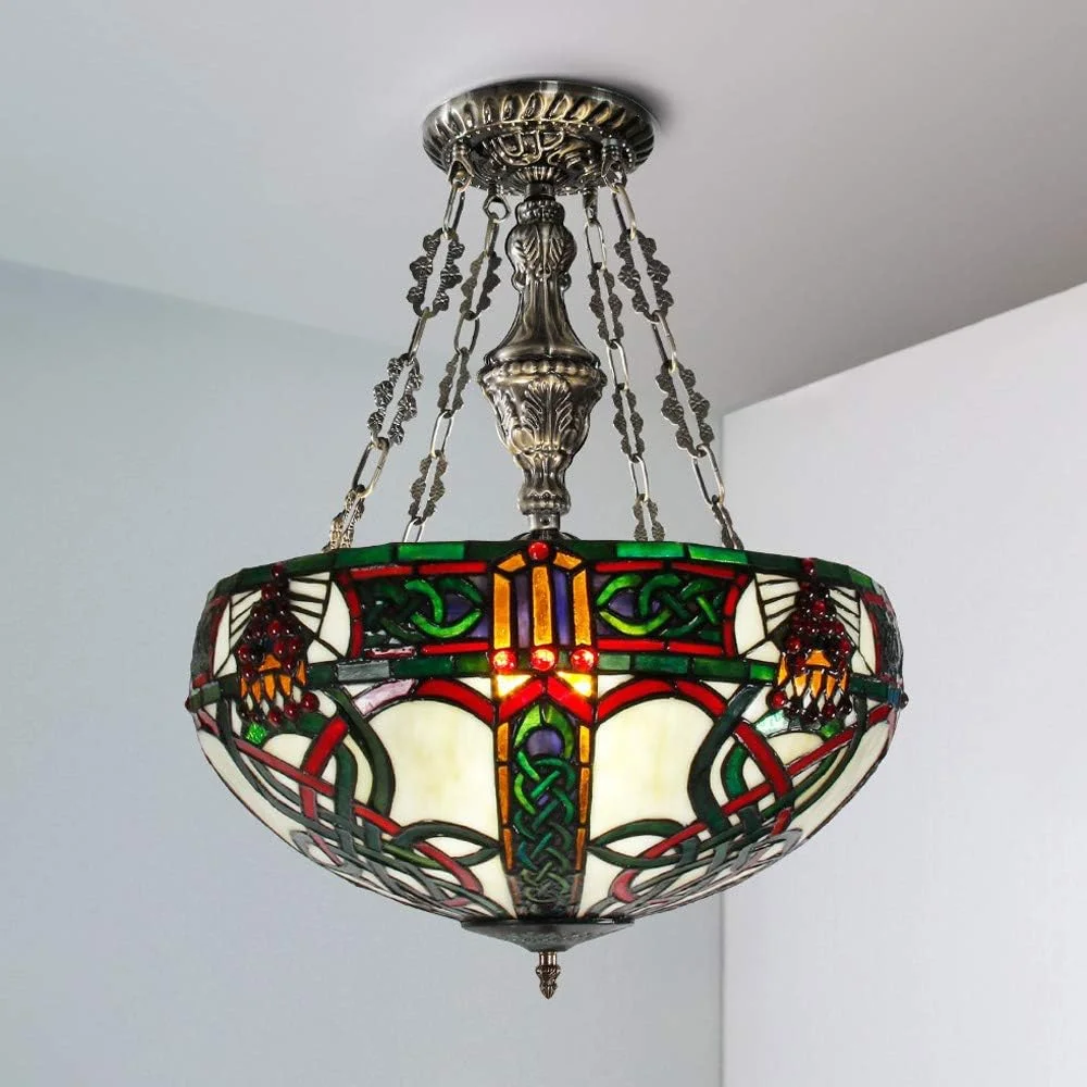 چراغ سقفی به سبک تیفانی، سایه شیشه ای رنگی 16 اینچی، 3 چراغ، آویز LED رمانتیک و قدیمی برای اتاق خواب، اتاق نشیمن، اتاق غذاخوری، B چراغ سقفی به سبک تیفانی، سایه شیشه ای رنگی 16 اینچی، 3 چراغ، آویز LED رمانتیک و قدیمی برای اتاق خواب، اتاق نشیمن، اتاق غذاخوری، B