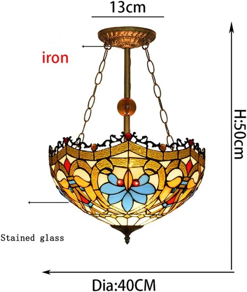 لوستر به سبک تیفانی، لوستر آویز وارونه با سایه بان شیشه ای رنگی باروک 16 اینچی برای اتاق ناهارخوری، اتاق نشیمن، اتاق خواب E27 لوستر به سبک تیفانی، لوستر آویز وارونه با سایه بان شیشه ای رنگی باروک 16 اینچی برای اتاق ناهارخوری، اتاق نشیمن، اتاق خواب E27