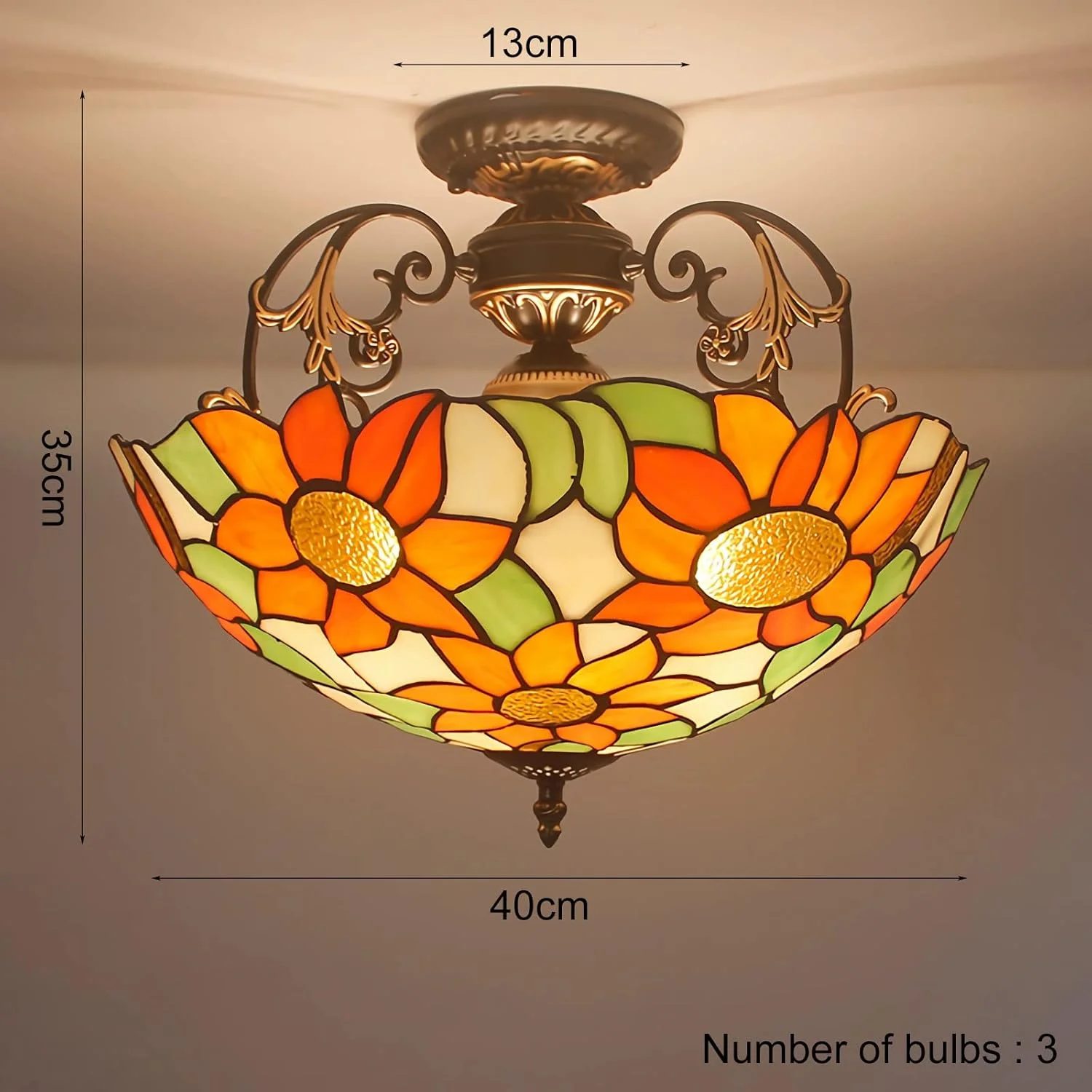 چراغ آویز سقفی طرح تیفانی، طرح گل آفتابگردان، شیشه رنگی 16 اینچی، مناسب اتاق نشیمن، اتاق خواب، ناهارخوری، آشپزخانه، جزیره آشپزخانه و راهرو چراغ آویز سقفی طرح تیفانی، طرح گل آفتابگردان، شیشه رنگی 16 اینچی، مناسب اتاق نشیمن، اتاق خواب، ناهارخوری، آشپزخانه، جزیره آشپزخانه و راهرو