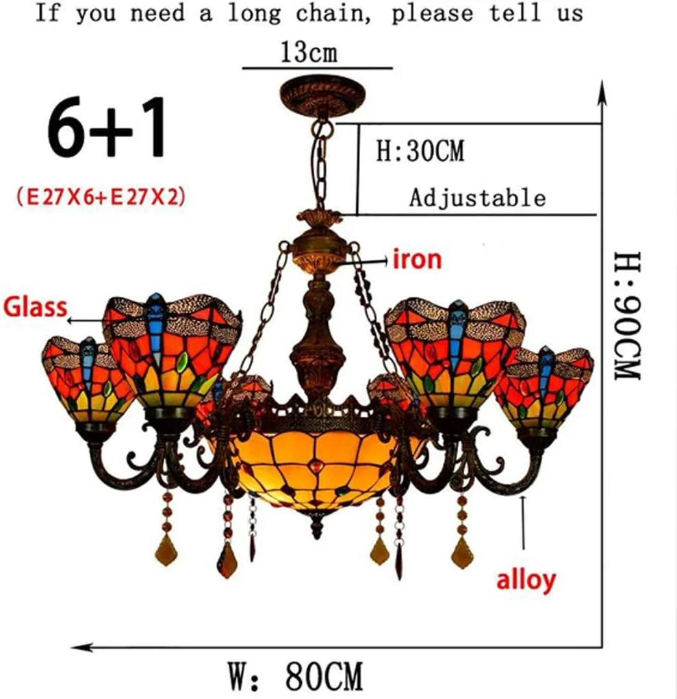لوستر 6 شاخه به سبک تیفانی ویکتوریایی، چراغ آویز چند سر شیشه ای سنجاقک قرمز اروپایی مناسب برای ویلا، اتاق نشیمن و اتاق غذاخوری لوستر 6 شاخه به سبک تیفانی ویکتوریایی، چراغ آویز چند سر شیشه ای سنجاقک قرمز اروپایی مناسب برای ویلا، اتاق نشیمن و اتاق غذاخوری