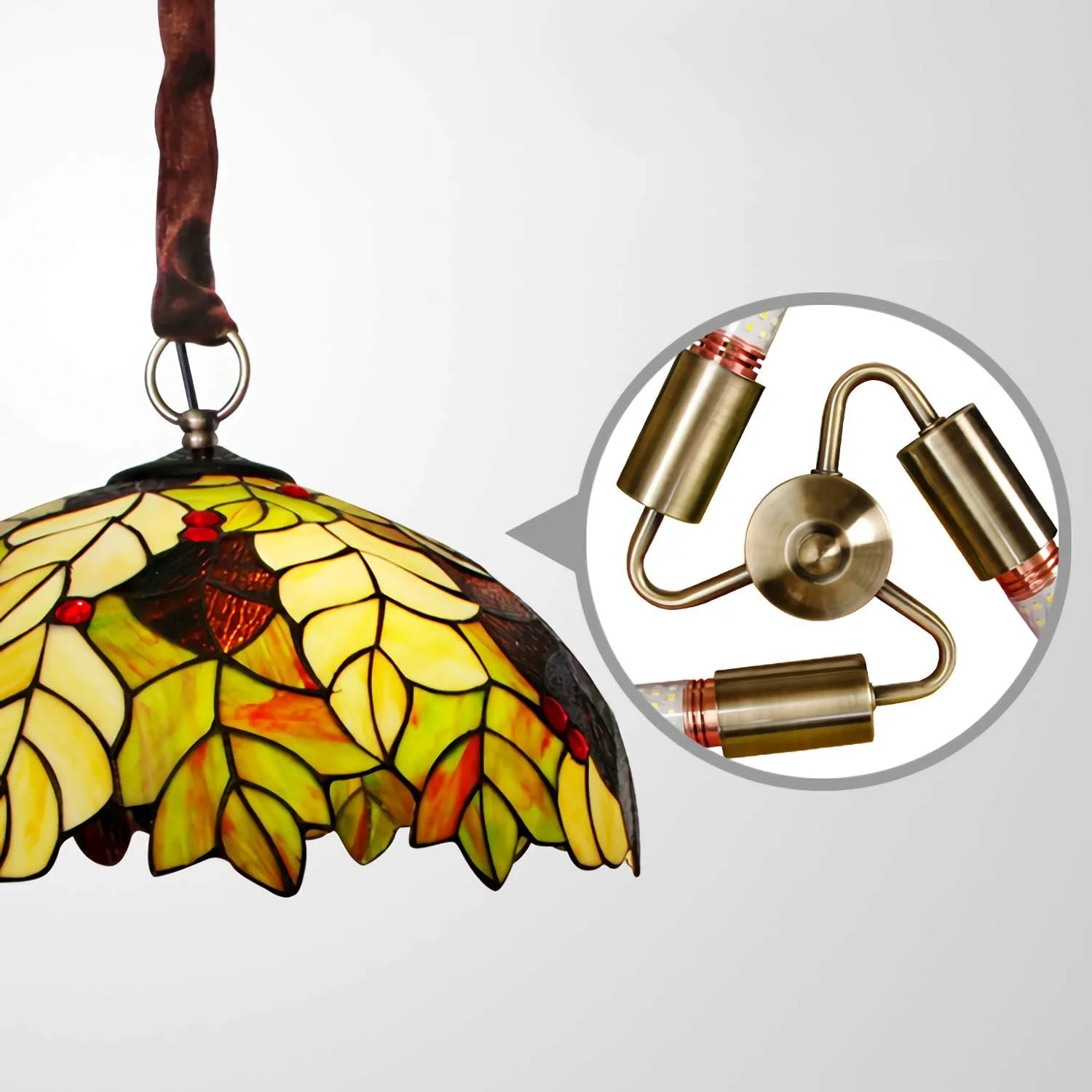 چراغ سقفی طرح تیفانی با برگ های شیشه رنگی، چراغ آویز وینتیج برای اتاق خواب، اتاق نشیمن، سالن غذاخوری، راهرو [کلاس انرژی A ++], A, 40cm