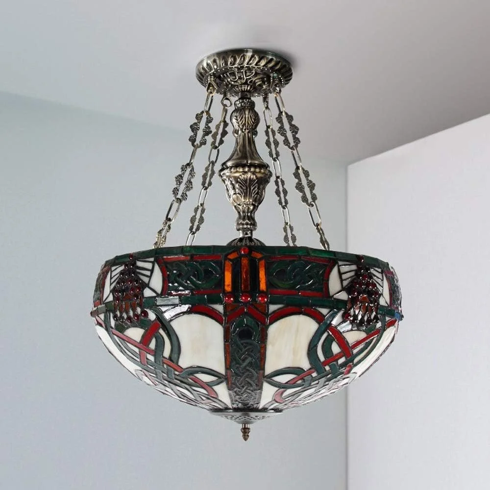 چراغ سقفی به سبک تیفانی، سایه شیشه ای رنگی 16 اینچی، 3 چراغ، آویز LED رمانتیک و قدیمی برای اتاق خواب، اتاق نشیمن، اتاق غذاخوری، B چراغ سقفی به سبک تیفانی، سایه شیشه ای رنگی 16 اینچی، 3 چراغ، آویز LED رمانتیک و قدیمی برای اتاق خواب، اتاق نشیمن، اتاق غذاخوری، B
