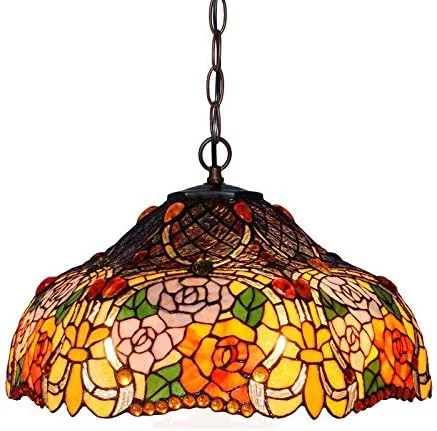 چراغ آویز تیفانی با طرح گل، چراغ آویز با سایه طرح دار، چراغ سنتی، چراغ آویز رنگی برای ناهارخوری، رستوران، چراغ خواب، چراغ آویز گرد برای آشپزخانه، سایه شیشه ای ? 46 سانتی متر، 2 X E27 چراغ آویز تیفانی با طرح گل، چراغ آویز با سایه طرح دار، چراغ سنتی، چراغ آویز رنگی برای ناهارخوری، رستوران، چراغ خواب، چراغ آویز گرد برای آشپزخانه، سایه شیشه ای ? 46 سانتی متر، 2 X E27