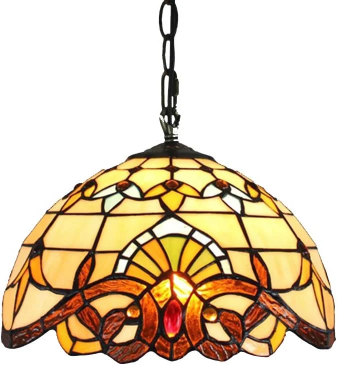 چراغ آویز به سبک تیفانی، چراغ آویز شیشه ای رنگی E27 برای اتاق ناهارخوری، اتاق خواب، اتاق نشیمن 40 وات، C، 16 اینچ، B-12 اینچ چراغ آویز به سبک تیفانی، چراغ آویز شیشه ای رنگی E27 برای اتاق ناهارخوری، اتاق خواب، اتاق نشیمن 40 وات، C، 16 اینچ، B-12 اینچ