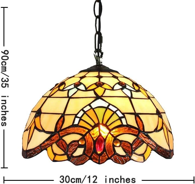 چراغ آویز به سبک تیفانی، چراغ آویز شیشه ای رنگی E27 برای اتاق ناهارخوری، اتاق خواب، اتاق نشیمن 40 وات، C، 16 اینچ، B-12 اینچ چراغ آویز به سبک تیفانی، چراغ آویز شیشه ای رنگی E27 برای اتاق ناهارخوری، اتاق خواب، اتاق نشیمن 40 وات، C، 16 اینچ، B-12 اینچ