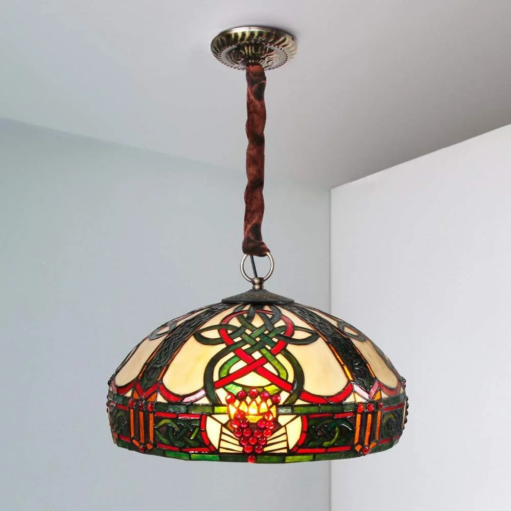 چراغ سقفی به سبک تیفانی، سایه شیشه ای رنگی 16 اینچی، 3 چراغ، آویز LED رمانتیک و قدیمی برای اتاق خواب، اتاق نشیمن، اتاق غذاخوری، A چراغ سقفی به سبک تیفانی، سایه شیشه ای رنگی 16 اینچی، 3 چراغ، آویز LED رمانتیک و قدیمی برای اتاق خواب، اتاق نشیمن، اتاق غذاخوری، A