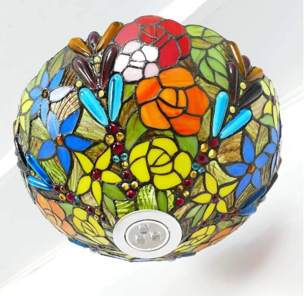 چراغ آویز سقفی به سبک تیفانی با نورافکن، چراغ سقفی شیشه ای رنگی 16 اینچی برای اتاق خواب، اتاق ناهارخوری، اتاق مطالعه، لوستر هنری، E27×3 چراغ آویز سقفی به سبک تیفانی با نورافکن، چراغ سقفی شیشه ای رنگی 16 اینچی برای اتاق خواب، اتاق ناهارخوری، اتاق مطالعه، لوستر هنری، E27×3