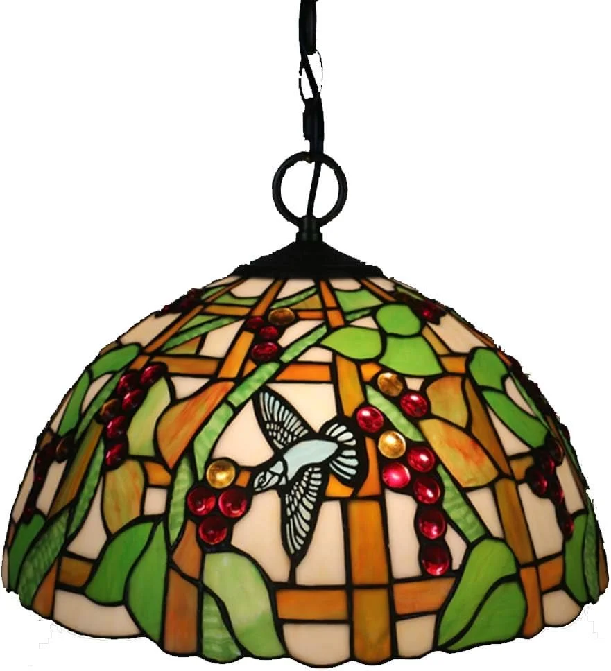 چراغ آویز سقفی به سبک تیفانی 16 اینچی، چراغ آویز شیشه ای رنگی طرح پاستورال مناسب برای روشنایی آویز آشپزخانه راهرو رستوران، E27، 16 اینچ چراغ آویز سقفی به سبک تیفانی 16 اینچی، چراغ آویز شیشه ای رنگی طرح پاستورال مناسب برای روشنایی آویز آشپزخانه راهرو رستوران، E27، 16 اینچ
