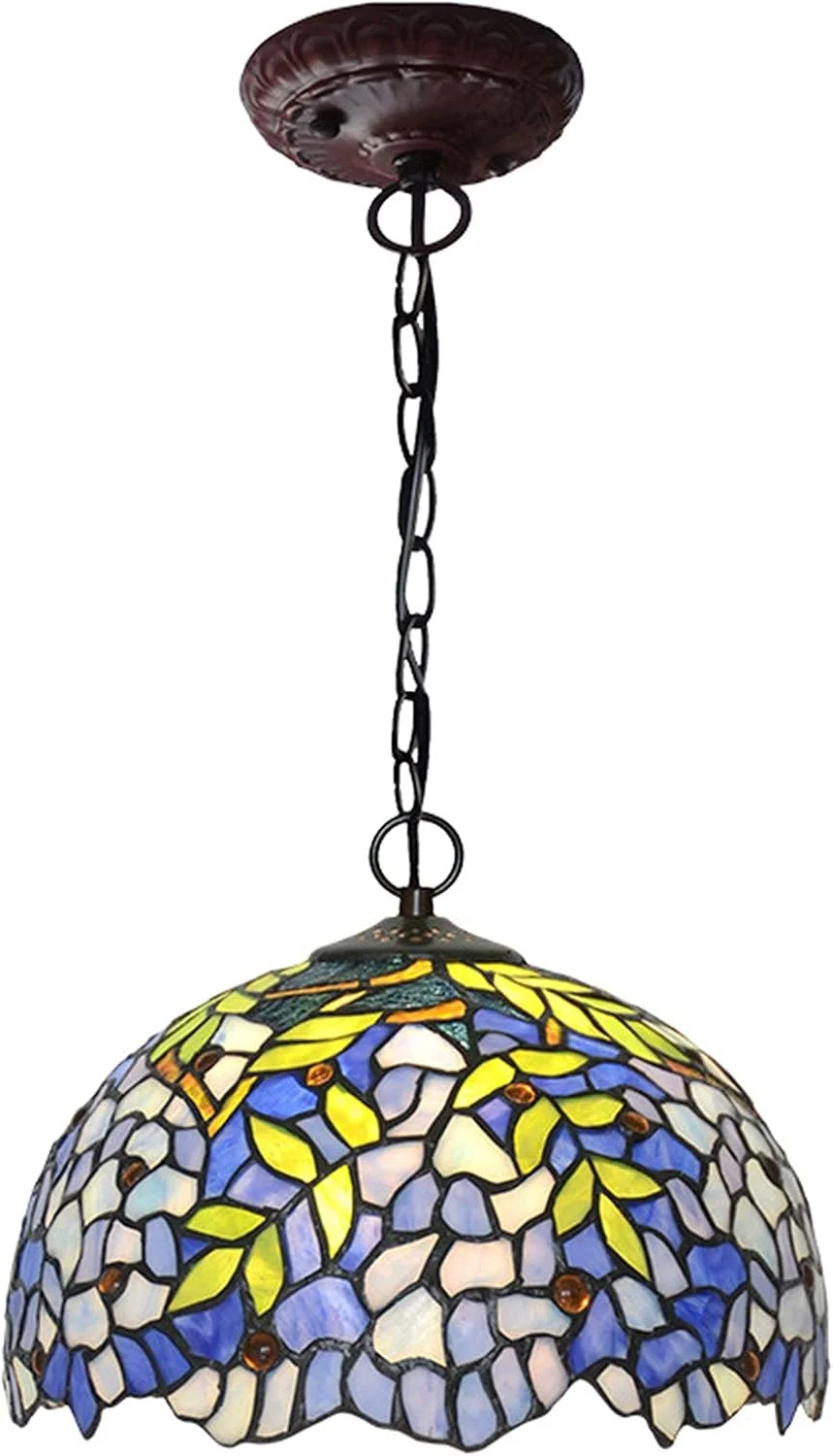 چراغ آویز تیفانی طرح گل ویستریا، آویز شیشه رنگی، 12 اینچ، E27، تک لامپ، لوستر، چراغ آویز سقفی مناسب برای آشپزخانه، جزیره، اتاق غذاخوری، اتاق نشیمن چراغ آویز تیفانی طرح گل ویستریا، آویز شیشه رنگی، 12 اینچ، E27، تک لامپ، لوستر، چراغ آویز سقفی مناسب برای آشپزخانه، جزیره، اتاق غذاخوری، اتاق نشیمن