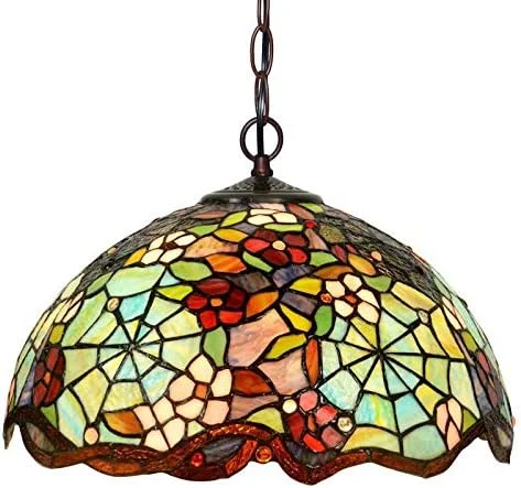 چراغ آویز تیفانی LED با سرپیچ E27 و شید شیشه ای رنگی، قطر 40 سانتی متر، مناسب اتاق ناهارخوری چراغ آویز تیفانی LED با سرپیچ E27 و شید شیشه ای رنگی، قطر 40 سانتی متر، مناسب اتاق ناهارخوری