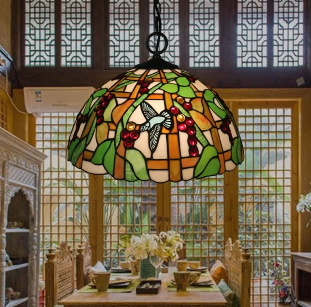 چراغ آویز سقفی به سبک تیفانی 16 اینچی، چراغ آویز شیشه ای رنگی طرح پاستورال مناسب برای روشنایی آویز آشپزخانه راهرو رستوران، E27، 16 اینچ چراغ آویز سقفی به سبک تیفانی 16 اینچی، چراغ آویز شیشه ای رنگی طرح پاستورال مناسب برای روشنایی آویز آشپزخانه راهرو رستوران، E27، 16 اینچ