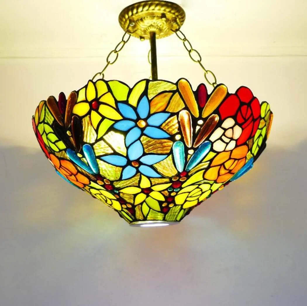 چراغ آویز سقفی به سبک تیفانی با نورافکن، چراغ سقفی شیشه ای رنگی 16 اینچی برای اتاق خواب، اتاق ناهارخوری، اتاق مطالعه، لوستر هنری، E27×3 چراغ آویز سقفی به سبک تیفانی با نورافکن، چراغ سقفی شیشه ای رنگی 16 اینچی برای اتاق خواب، اتاق ناهارخوری، اتاق مطالعه، لوستر هنری، E27×3