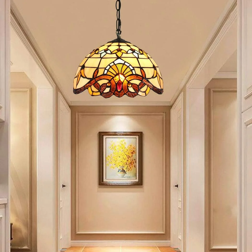 چراغ آویز به سبک تیفانی، چراغ آویز شیشه ای رنگی E27 برای اتاق ناهارخوری، اتاق خواب، اتاق نشیمن 40 وات، C، 16 اینچ، B-12 اینچ چراغ آویز به سبک تیفانی، چراغ آویز شیشه ای رنگی E27 برای اتاق ناهارخوری، اتاق خواب، اتاق نشیمن 40 وات، C، 16 اینچ، B-12 اینچ