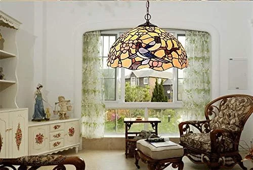چراغ آویز به سبک تیفانی با عرض 40 سانتی متر، آباژور شیشه ای رنگی، چراغ های لولایی، نورپردازی عتیقه برای اتاق نشیمن و اتاق قهوه چراغ آویز به سبک تیفانی با عرض 40 سانتی متر، آباژور شیشه ای رنگی، چراغ های لولایی، نورپردازی عتیقه برای اتاق نشیمن و اتاق قهوه