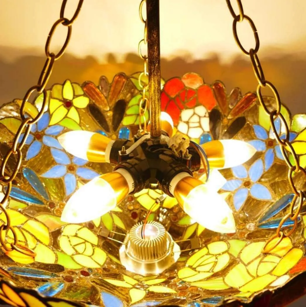 چراغ آویز سقفی به سبک تیفانی با نورافکن، چراغ سقفی شیشه ای رنگی 16 اینچی برای اتاق خواب، اتاق ناهارخوری، اتاق مطالعه، لوستر هنری، E27×3 چراغ آویز سقفی به سبک تیفانی با نورافکن، چراغ سقفی شیشه ای رنگی 16 اینچی برای اتاق خواب، اتاق ناهارخوری، اتاق مطالعه، لوستر هنری، E27×3