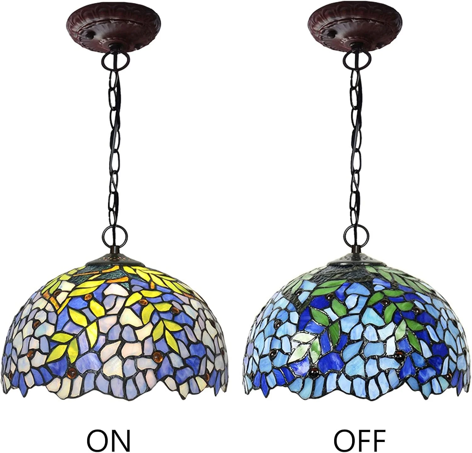 چراغ آویز تیفانی طرح گل ویستریا، آویز شیشه رنگی، 12 اینچ، E27، تک لامپ، لوستر، چراغ آویز سقفی مناسب برای آشپزخانه، جزیره، اتاق غذاخوری، اتاق نشیمن چراغ آویز تیفانی طرح گل ویستریا، آویز شیشه رنگی، 12 اینچ، E27، تک لامپ، لوستر، چراغ آویز سقفی مناسب برای آشپزخانه، جزیره، اتاق غذاخوری، اتاق نشیمن