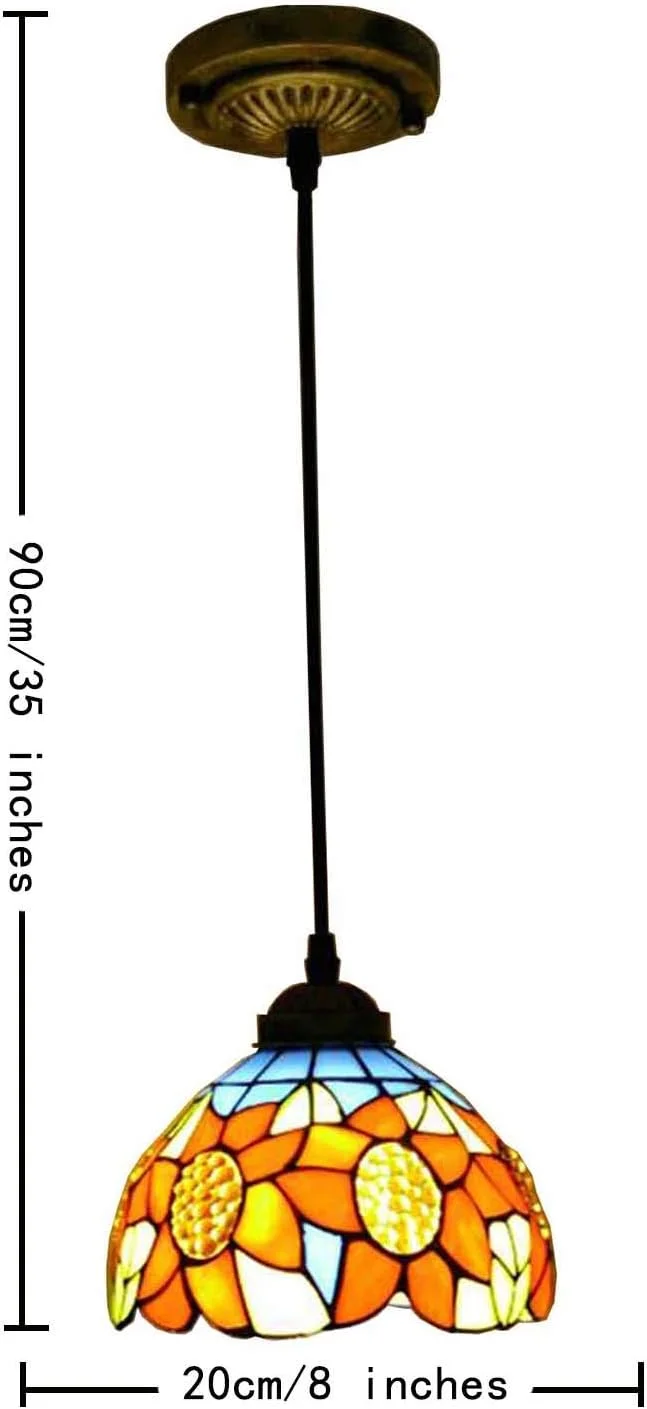 چراغ آویز به سبک تیفانی، لوستر کوچک طرح گل آفتابگردان نارنجی با شیشه رنگی، چراغ آویز اتاق ناهارخوری، سرپیچ E27، 8 اینچ چراغ آویز به سبک تیفانی، لوستر کوچک طرح گل آفتابگردان نارنجی با شیشه رنگی، چراغ آویز اتاق ناهارخوری، سرپیچ E27، 8 اینچ