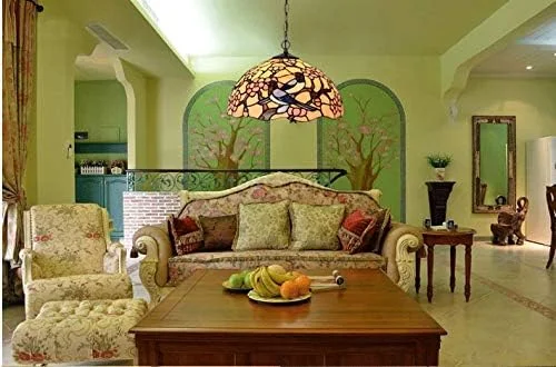 چراغ آویز به سبک تیفانی با عرض 40 سانتی متر، آباژور شیشه ای رنگی، چراغ های لولایی، نورپردازی عتیقه برای اتاق نشیمن و اتاق قهوه چراغ آویز به سبک تیفانی با عرض 40 سانتی متر، آباژور شیشه ای رنگی، چراغ های لولایی، نورپردازی عتیقه برای اتاق نشیمن و اتاق قهوه
