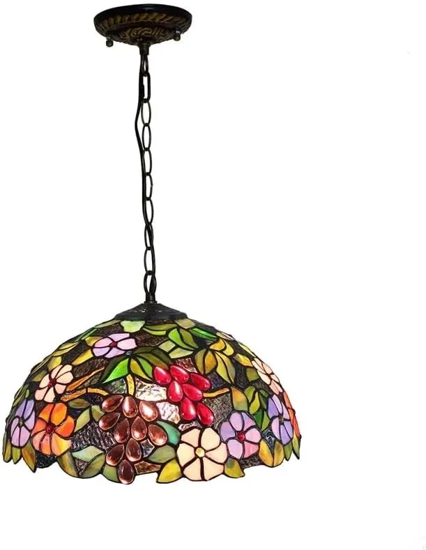 چراغ آویز تیفانی، لوستر شیشه ای رنگی طرح انگور برای اتاق ناهارخوری، اتاق خواب، ایوان، 12 اینچ چراغ آویز تیفانی، لوستر شیشه ای رنگی طرح انگور برای اتاق ناهارخوری، اتاق خواب، ایوان، 12 اینچ