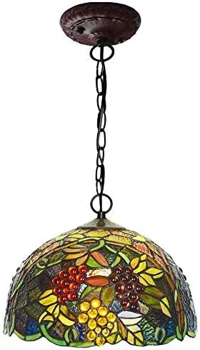 آویز تیفانی 12 اینچی، آباژور آویز شیشه ای رنگی طرح انگور، روشنایی تزئینی برای سالن آویز تیفانی 12 اینچی، آباژور آویز شیشه ای رنگی طرح انگور، روشنایی تزئینی برای سالن