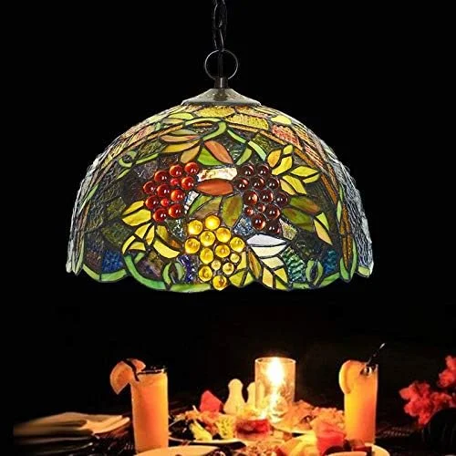 آویز تیفانی 12 اینچی، آباژور آویز شیشه ای رنگی طرح انگور، روشنایی تزئینی برای سالن آویز تیفانی 12 اینچی، آباژور آویز شیشه ای رنگی طرح انگور، روشنایی تزئینی برای سالن