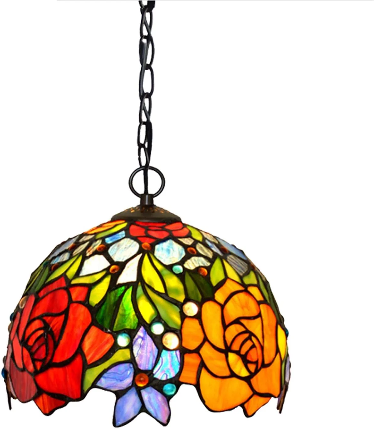 چراغ آویز کوچک به سبک تیفانی، چراغ آویز سقفی با شیشه رنگی طرح گل رز نارنجی قرمز، مناسب رستوران، سایز 10 اینچ چراغ آویز کوچک به سبک تیفانی، چراغ آویز سقفی با شیشه رنگی طرح گل رز نارنجی قرمز، مناسب رستوران، سایز 10 اینچ