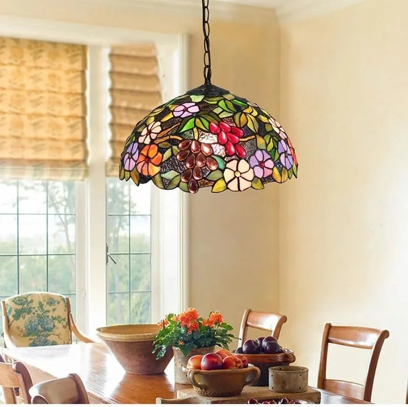 چراغ آویز تیفانی، لوستر شیشه ای رنگی طرح انگور برای اتاق ناهارخوری، اتاق خواب، ایوان، 12 اینچ چراغ آویز تیفانی، لوستر شیشه ای رنگی طرح انگور برای اتاق ناهارخوری، اتاق خواب، ایوان، 12 اینچ