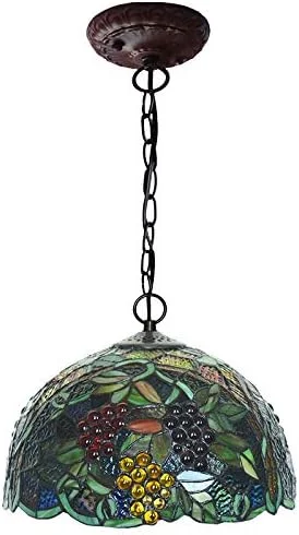 آویز تیفانی 12 اینچی، آباژور آویز شیشه ای رنگی طرح انگور، روشنایی تزئینی برای سالن آویز تیفانی 12 اینچی، آباژور آویز شیشه ای رنگی طرح انگور، روشنایی تزئینی برای سالن