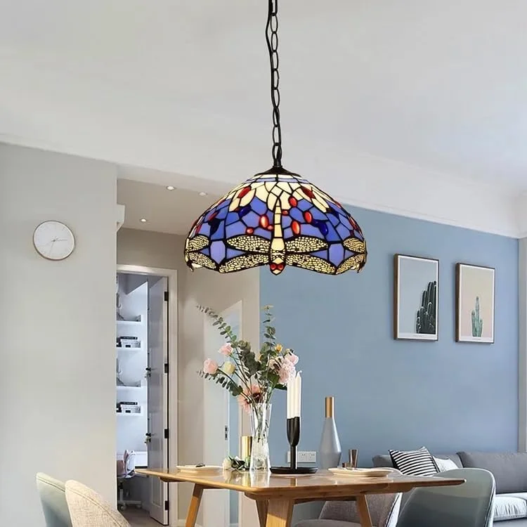 چراغ آویز به سبک تیفانی، لوستر آویز شیشه ای رنگی آبی طرح سنجاقک 12 اینچی، دکوراسیون آشپزخانه، جزیره، اتاق نشیمن، اتاق غذاخوری، اتاق خواب، راهرو چراغ آویز به سبک تیفانی، لوستر آویز شیشه ای رنگی آبی طرح سنجاقک 12 اینچی، دکوراسیون آشپزخانه، جزیره، اتاق نشیمن، اتاق غذاخوری، اتاق خواب، راهرو