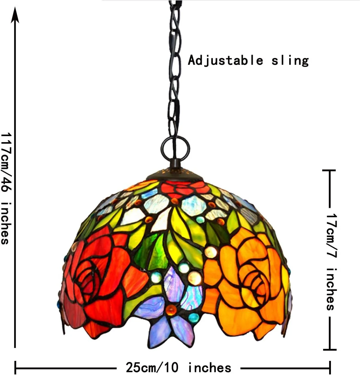 چراغ آویز کوچک به سبک تیفانی، چراغ آویز سقفی با شیشه رنگی طرح گل رز نارنجی قرمز، مناسب رستوران، سایز 10 اینچ چراغ آویز کوچک به سبک تیفانی، چراغ آویز سقفی با شیشه رنگی طرح گل رز نارنجی قرمز، مناسب رستوران، سایز 10 اینچ