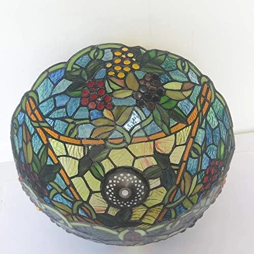 آویز تیفانی 12 اینچی، آباژور آویز شیشه ای رنگی طرح انگور، روشنایی تزئینی برای سالن آویز تیفانی 12 اینچی، آباژور آویز شیشه ای رنگی طرح انگور، روشنایی تزئینی برای سالن