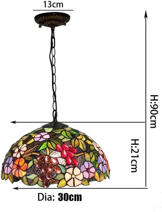 چراغ آویز تیفانی، لوستر شیشه ای رنگی طرح انگور برای اتاق ناهارخوری، اتاق خواب، ایوان، 12 اینچ چراغ آویز تیفانی، لوستر شیشه ای رنگی طرح انگور برای اتاق ناهارخوری، اتاق خواب، ایوان، 12 اینچ