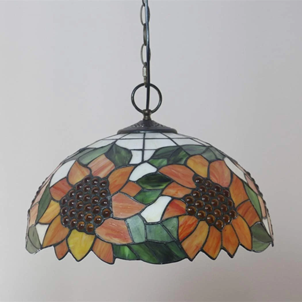 چراغ آویز سبک تیفانی 16 اینچی، لوستر شیشه ای رنگی طرح آفتابگردان، چراغ سقفی رترو، مناسب اتاق نشیمن، اتاق خواب، اتاق غذاخوری، سرپیچ E27 چراغ آویز سبک تیفانی 16 اینچی، لوستر شیشه ای رنگی طرح آفتابگردان، چراغ سقفی رترو، مناسب اتاق نشیمن، اتاق خواب، اتاق غذاخوری، سرپیچ E27