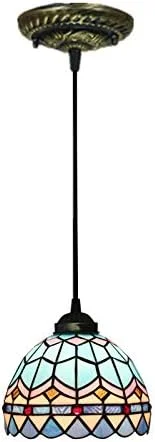 چراغ آویز به سبک تیفانی، شیشه رنگی آبی دریایی 8 اینچی، لوستر آویز مرواریدی برای دکوراسیون جزیره آشپزخانه، اتاق نشیمن، اتاق غذاخوری، اتاق خواب، راهرو چراغ آویز به سبک تیفانی، شیشه رنگی آبی دریایی 8 اینچی، لوستر آویز مرواریدی برای دکوراسیون جزیره آشپزخانه، اتاق نشیمن، اتاق غذاخوری، اتاق خواب، راهرو