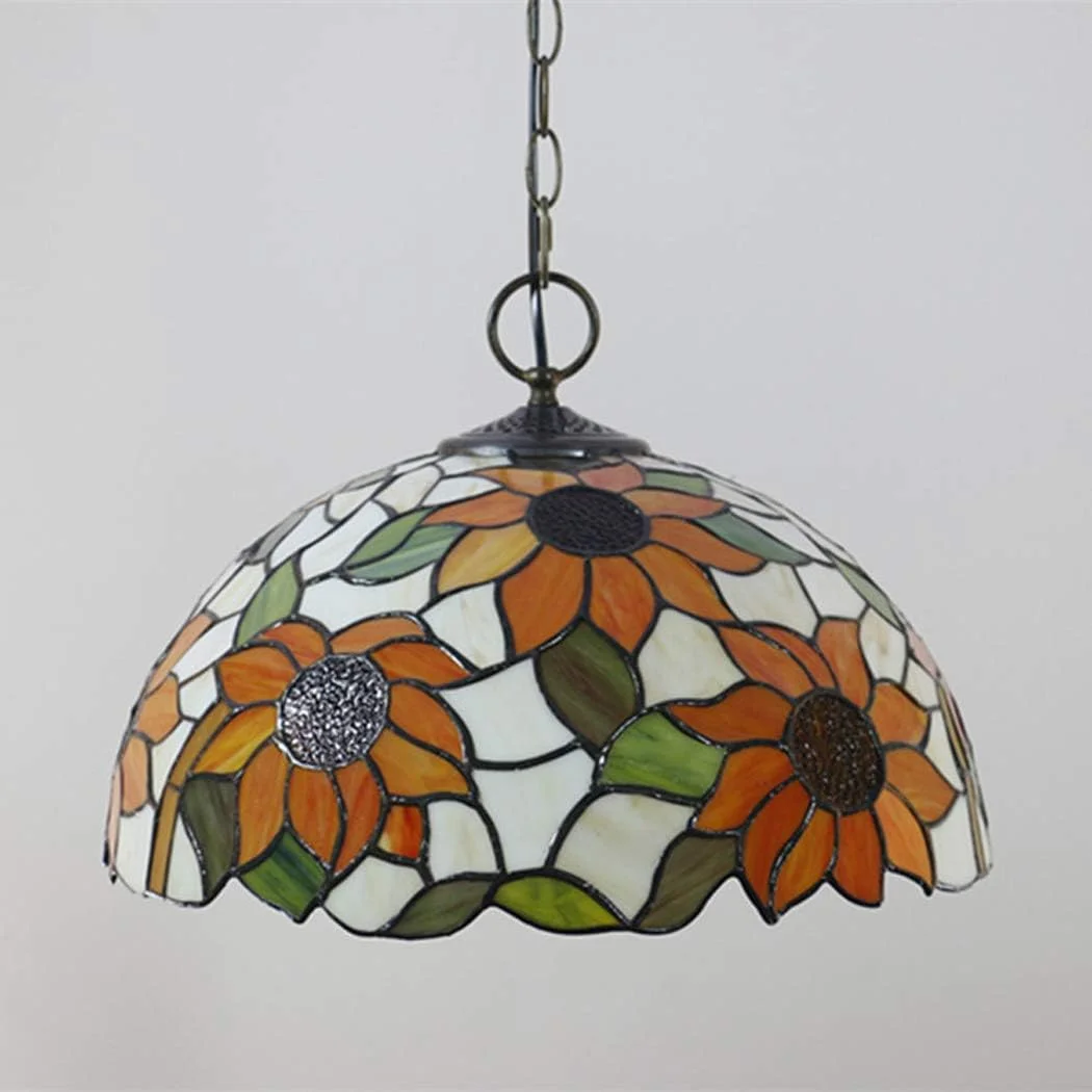 چراغ آویز طرح تیفانی 16 اینچی، لوستر شیشه ای رنگی طرح آفتابگردان، چراغ سقفی رترو، مناسب اتاق نشیمن، اتاق خواب، اتاق غذاخوری، سرپیچ E27 چراغ آویز طرح تیفانی 16 اینچی، لوستر شیشه ای رنگی طرح آفتابگردان، چراغ سقفی رترو، مناسب اتاق نشیمن، اتاق خواب، اتاق غذاخوری، سرپیچ E27