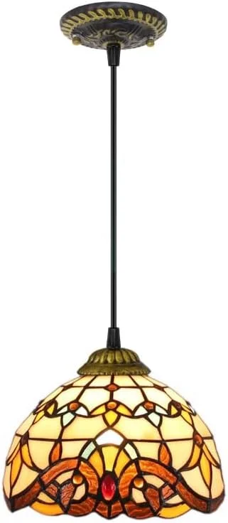 چراغ آویز 8 اینچی به سبک تیفانی، لوستر آویز شیشه ای رنگی باروک چراغ آویز 8 اینچی به سبک تیفانی، لوستر آویز شیشه ای رنگی باروک